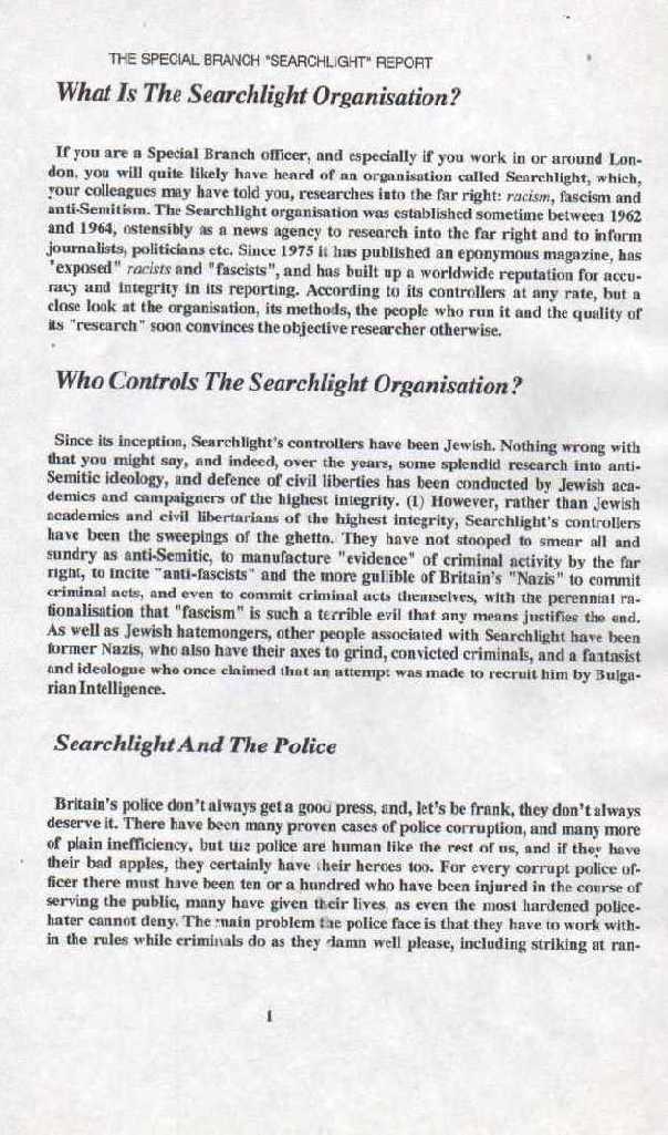 THE SPECIAL BRANCH SEARCHLIGHT REPORT - page 1